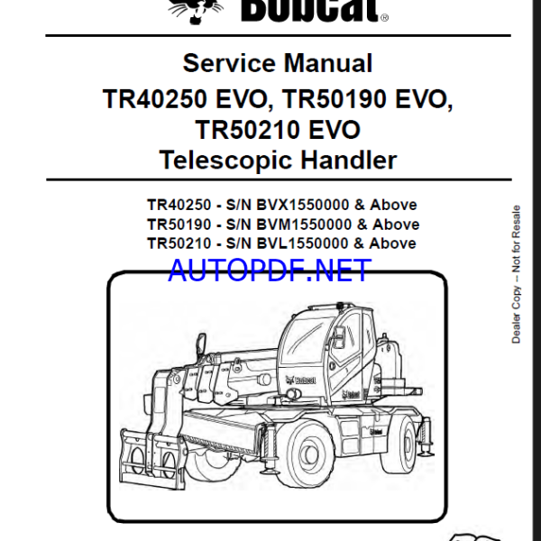 Bobcat TR50190 VersaHANDLER® TTC, Telescopic Handler Service Manual (7277187) (SN BVM155000Bobcat TR50190 VersaHANDLER® TTC, Telescopic Handler Service Manual (7277187) (SN BVM1550000-BVM19999999)