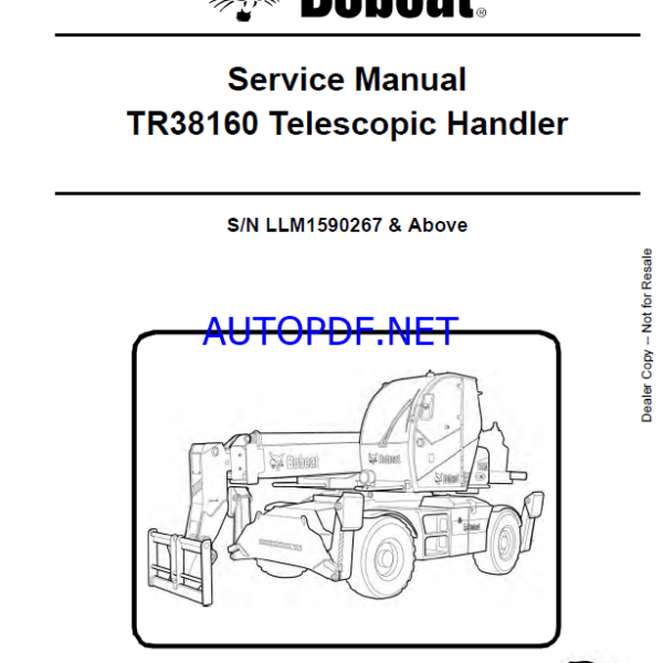 Bobcat TR38160 VersaHANDLER® TTC, Telescopic Handler Service Manual (6990609) (SN LLM1590267-LLM1599999)