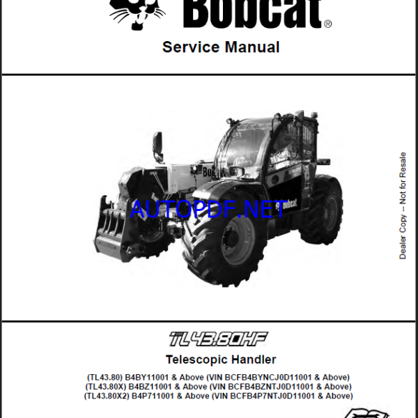 Bobcat TL4380HF VersaHANDLER® TTC, Telescopic Handler Service Manual (7318405) (SN B4P711001-B4P799999)