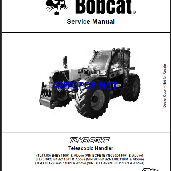Bobcat TL4380HF VersaHANDLER® TTC, Telescopic Handler Service Manual (7318405) (SN B4BY11001-B4BY99999)