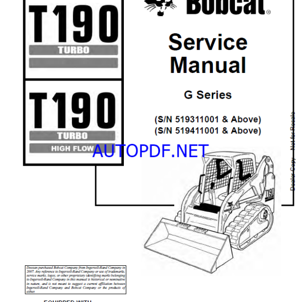 Bobcat T190 Loader Service Manual (6901117) (SN 519411001-519499999)