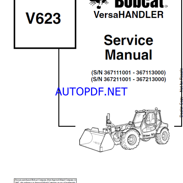 Bobcat V623 VersaHANDLER® TTC, Telescopic Handler Service Manual (6901675) (SN 367211001-367213000)