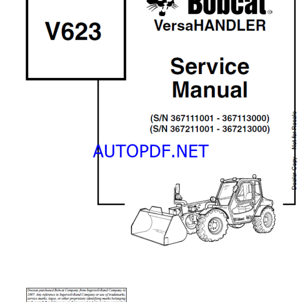 Bobcat V623 VersaHANDLER® TTC, Telescopic Handler Service Manual (6901675) (SN 367111001-367113000)