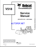 Bobcat VR518 VersaHANDLER® TTC, Telescopic Handler Service Manual (6901769) (NO SN)