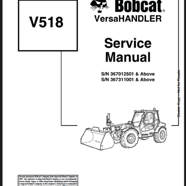 Bobcat V518 VersaHANDLER® TTC, Telescopic Handler Service Manual (6902406) (SN 367012501-367099999)