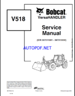 Bobcat V518 VersaHANDLER® TTC, Telescopic Handler Service Manual (6901769) (SN 367011001-367012500)