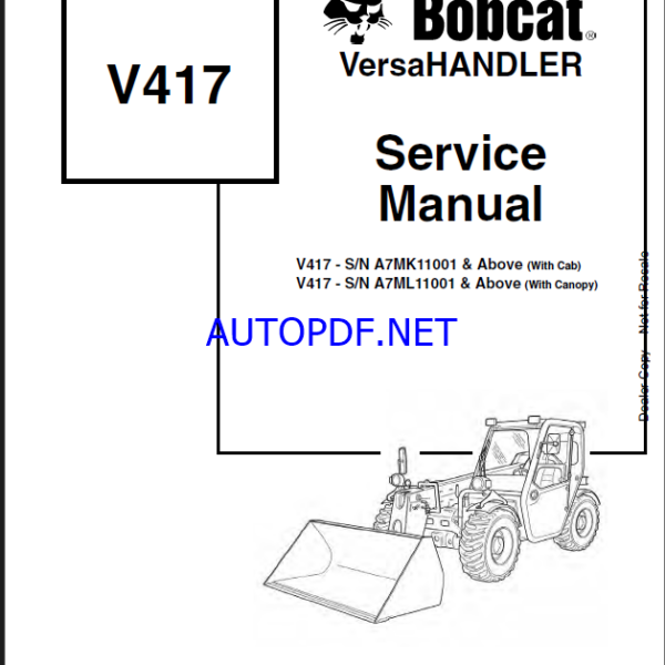 Bobcat V417 VersaHANDLER® TTC, Telescopic Handler Service Manual (6904956) (SN A7ML11001-A7ML99999)