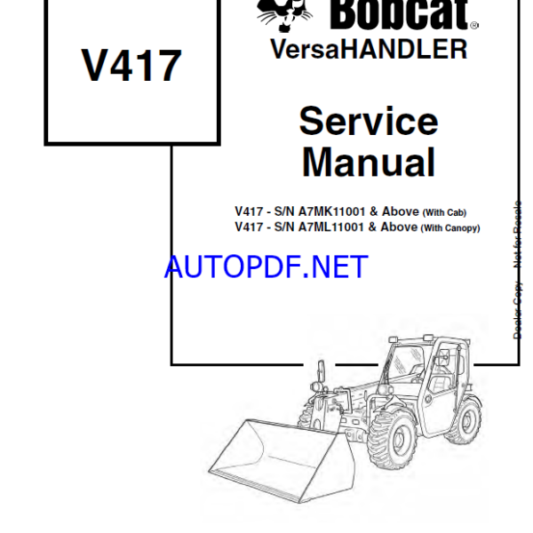 Bobcat V417 VersaHANDLER® TTC, Telescopic Handler Service Manual (6904956) (SN A7MK11001-A7MK99999)