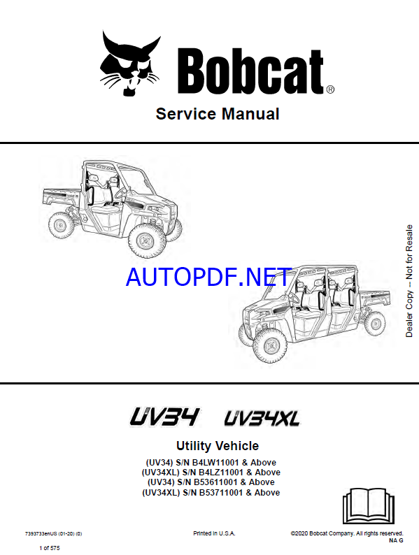 Bobcat T35120 VersaHANDLER® TTC, Telescopic Handler Service Manual (6986766) (SN A8GV11001-A8GV99999)
