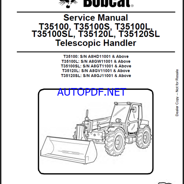 Bobcat T35100 VersaHANDLER® TTC, Telescopic Handler Service Manual (6986766) (SN A8HD11001-A8HD99999)