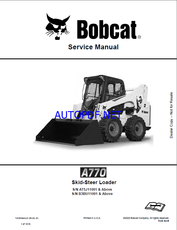 Bobcat A770 Loader Service Manual (7253836) (SN B3BU11001-B3BU99999)