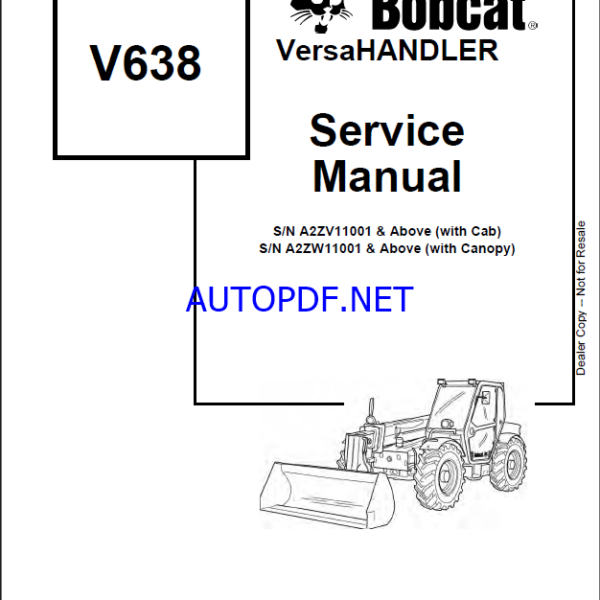 Bobcat VR638 VersaHANDLER® TTC, Telescopic Handler Service Manual (6904755) (SN 356411001-356411999)