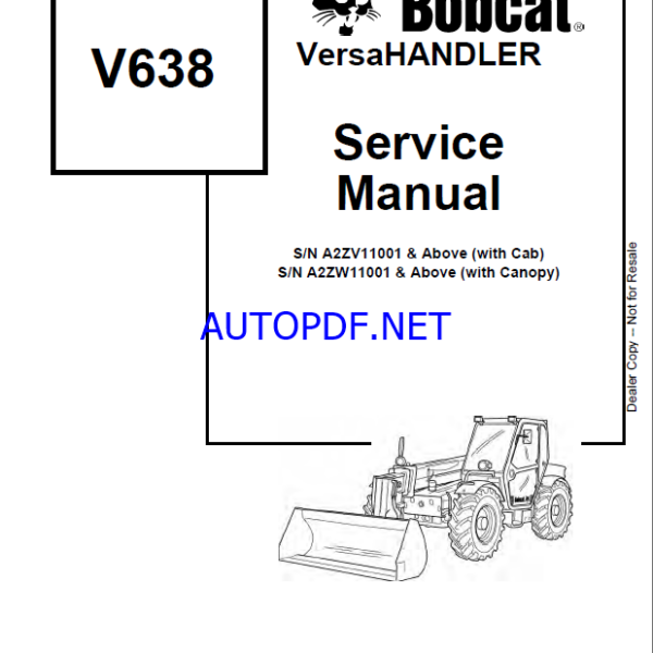 Bobcat VR638 VersaHANDLER® TTC, Telescopic Handler Service Manual (6904755) (SN 365012001-365099999)