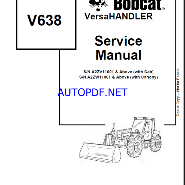 Bobcat VR638 VersaHANDLER® TTC, Telescopic Handler Service Manual (6904755) (SN 365111001-365111999)