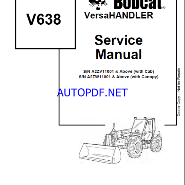 Bobcat VR638 VersaHANDLER® TTC, Telescopic Handler Service Manual (6904755) (SN 365112001-365199999)