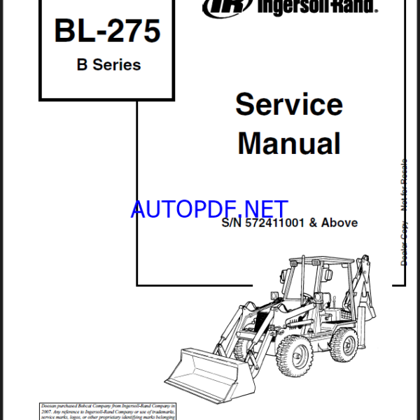 Bobcat BL275 Backhoe Loader Service Manual (6902717) (SN 572411001-572499999)