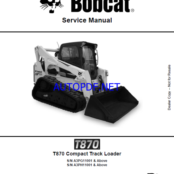 Bobcat T870 Loader Service Manual (6987487) (SN A3PH11001-A3PH99999)