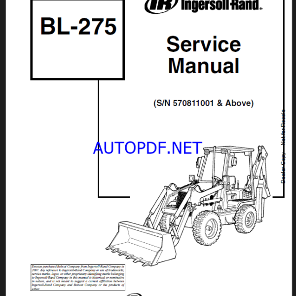Bobcat BL275 Backhoe Loader Service Manual (6901968) (SN 570811001-570899999)