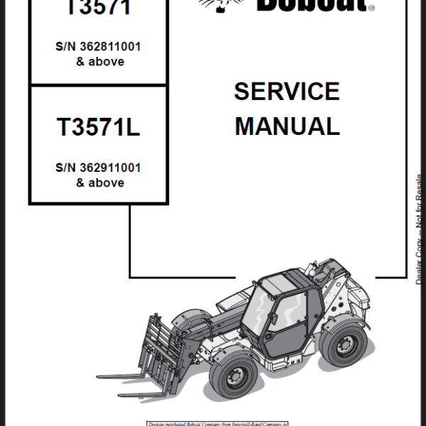 Bobcat T3571 VersaHANDLER® TTC, Telescopic Handler Service Manual (4852150) (SN 362911001-362999999)