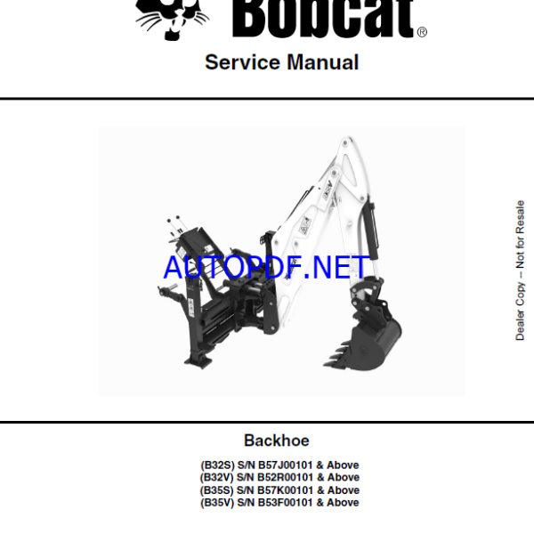Bobcat Backhoe Attachment, Implement Service Manual (7398840) (SN B57K00101-B57K99999)