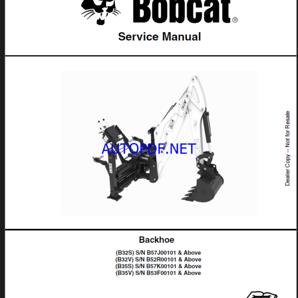 Bobcat Backhoe Attachment, Implement Service Manual (7398840) (SN B53F00101-B53F99999)