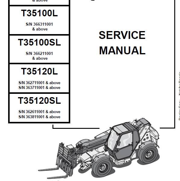 Bobcat T35120 VersaHANDLER® TTC, Telescopic Handler Service Manual (4852240) (SN 362611001-362699999)
