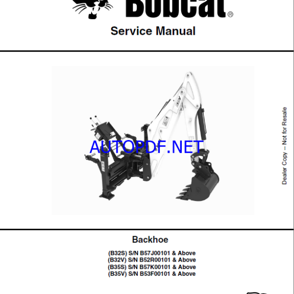 Bobcat Backhoe Attachment, Implement Service Manual (7398840) (SN B52R00101-B52R99999)