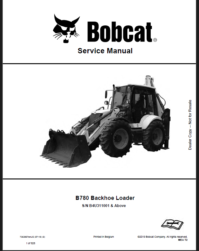 Bobcat B780 Backhoe Loader Service Manual (7363907) (SN B4U311001-B4U399999)