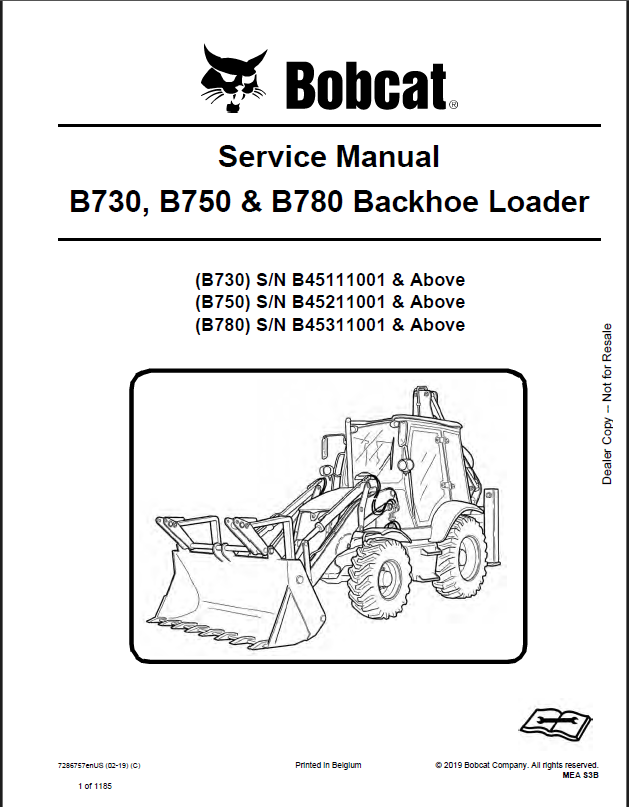 Bobcat B780 Backhoe Loader Service Manual (7286757) (SN B45311001-B45399999)