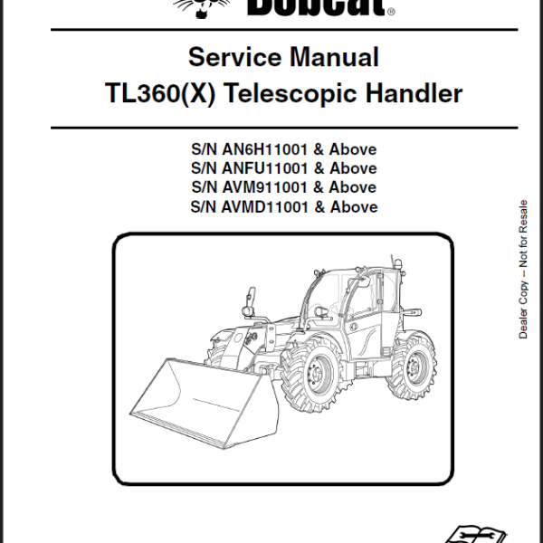 Bobcat TL360 VersaHANDLER® TTC, Telescopic Handler Service Manual (6990100) (SN AVM911001-AVM999999)