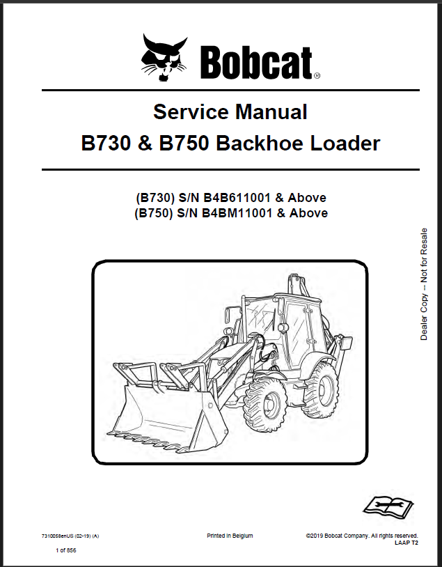 Bobcat B750 Backhoe Loader Service Manual (7310058) (SN B4BM11001-B4BM99999)