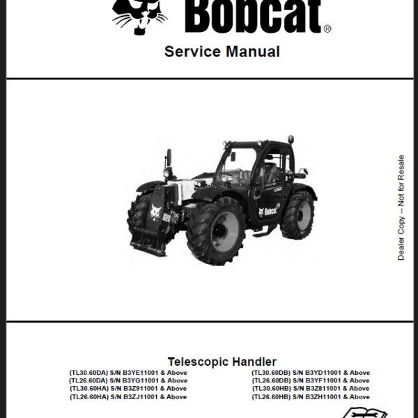 Bobcat TL2660 VersaHANDLER® TTC, Telescopic Handler Service Manual (7282535) (SN B3YG11001-B3YG99999)