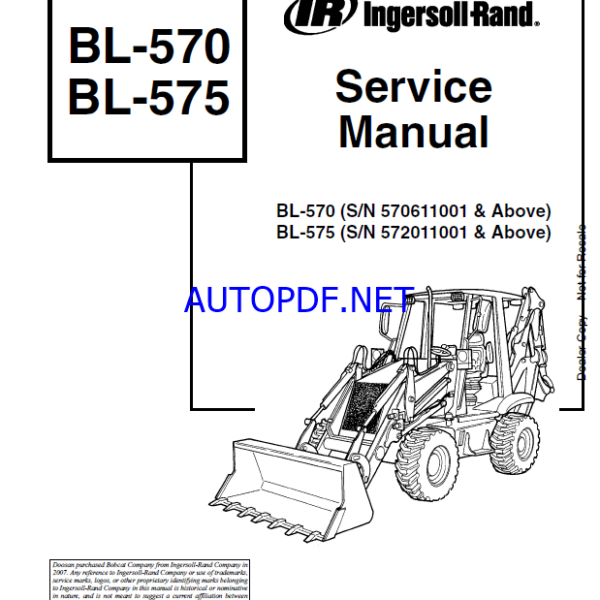 Bobcat BL575 Backhoe Loader Service Manual (6902022) (SN 572011001-572099999)
