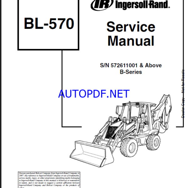 Bobcat BL570 Backhoe Loader Service Manual (6903097) (SN 572611001-572699999)