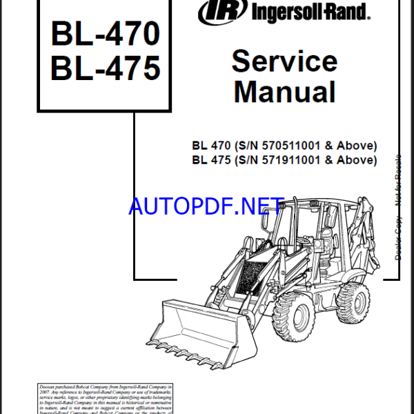 Bobcat BL475 Backhoe Loader Service Manual (6902018) (SN 571911001-571999999)
