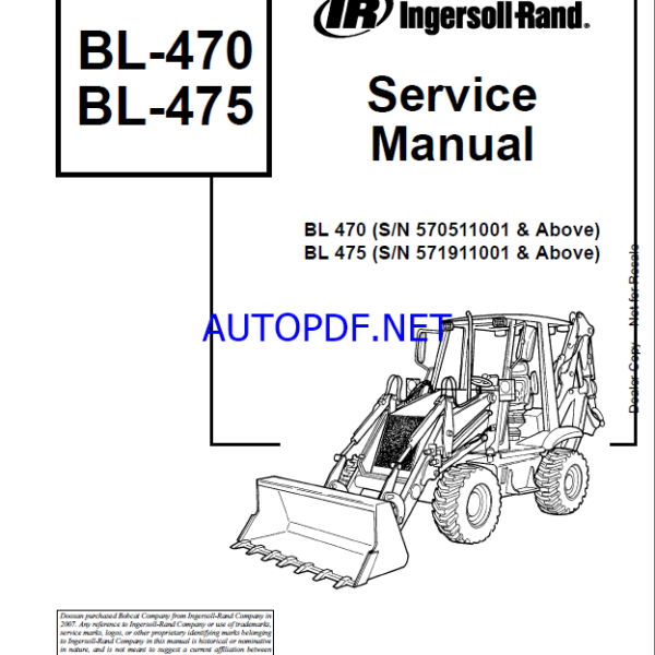 Bobcat BL470 Backhoe Loader Service Manual (6902018) (SN 570511001-570599999)