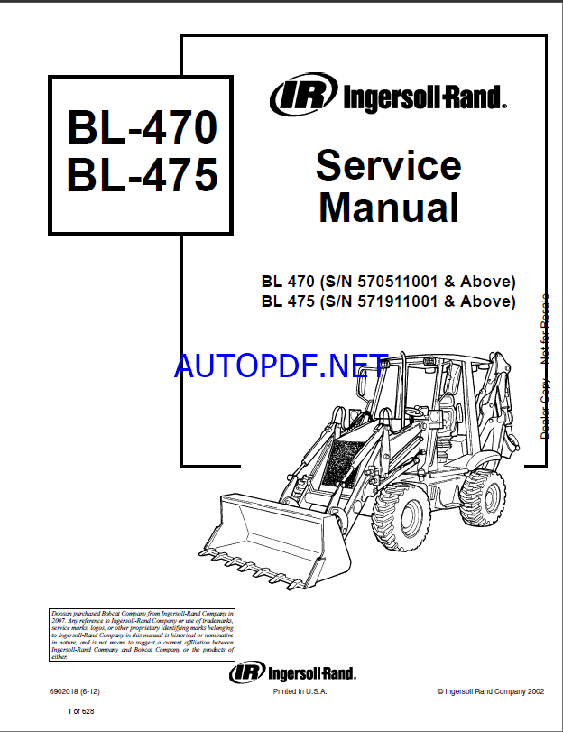 Bobcat BL470 Backhoe Loader Service Manual (6902018) (SN 570511001-570599999)
