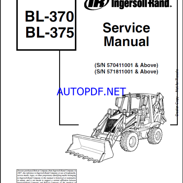 Bobcat BL375 Backhoe Loader Service Manual (6901973) (SN 571811001-571899999)