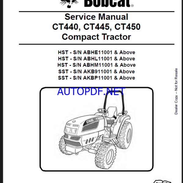 Bobcat CT440 Compact Tractor Service Manual (6987079) (SN ABHE11001-ABHE99999)