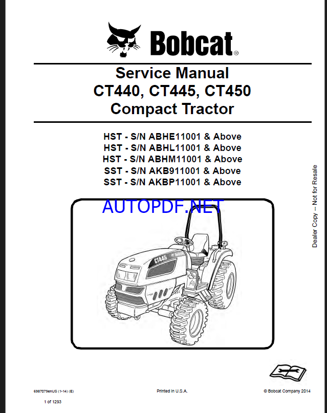 Bobcat CT440 Compact Tractor Service Manual (6987079) (SN ABHE11001-ABHE99999)