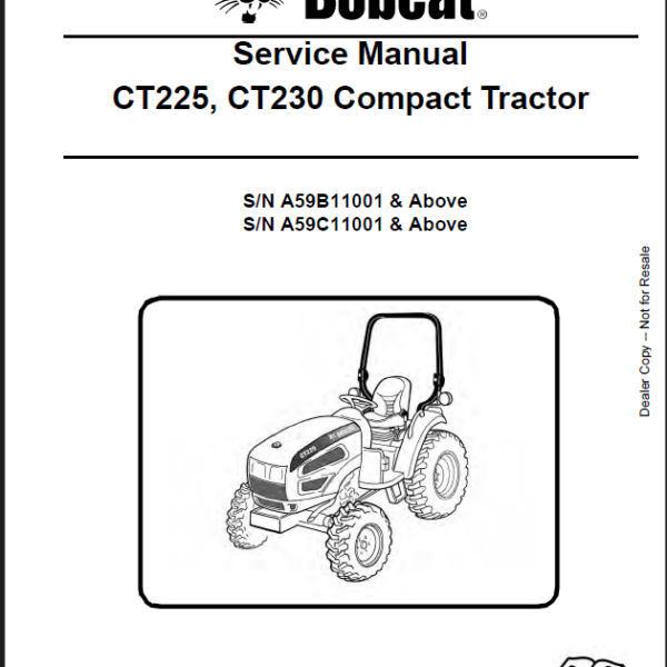 Bobcat CT230 Compact Tractor Service Manual (6986526) (SN A59C11001-A59C99999)