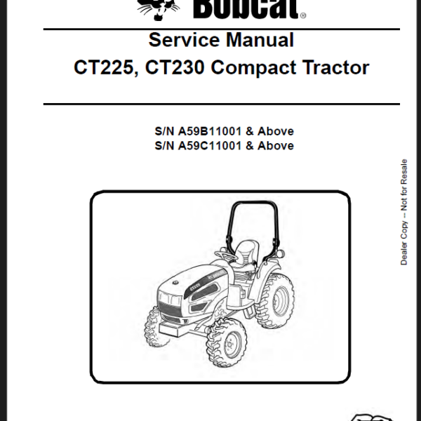 Bobcat CT225 Compact Tractor Service Manual (6986526) (SN A59B11001-A59B99999)