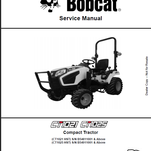 Bobcat CT1025 Compact Tractor Service Manual (7408015) (SN B54911001-B54999999)