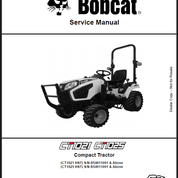 Bobcat CT1021 Compact Tractor Service Manual (7408015) (SN B54811001-B54899999)