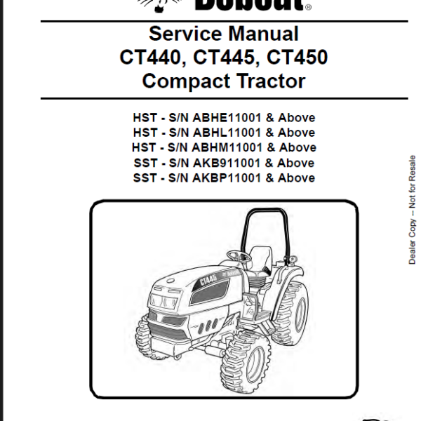 Bobcat CT450 Compact Tractor Service Manual (6987079) (SN ABHM11001-ABHM99999)