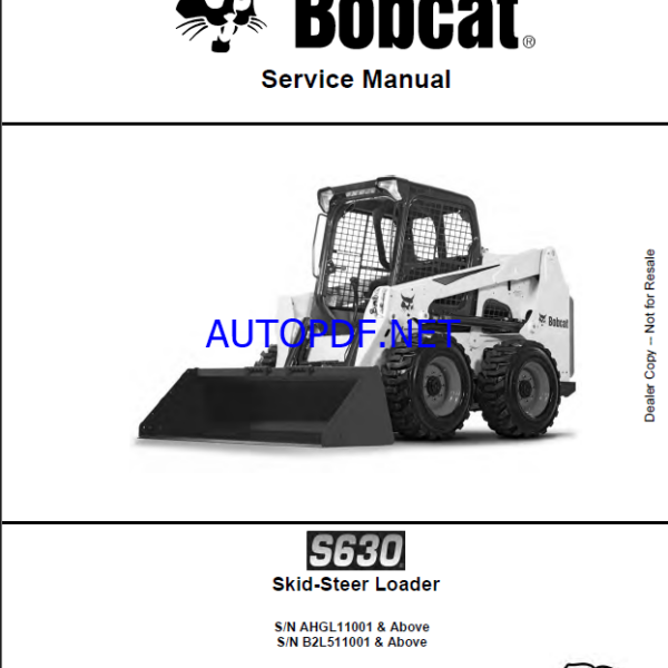 Bobcat S630 Loader Service Manual (6990741) (SN AHGL11001-AHGL99999)