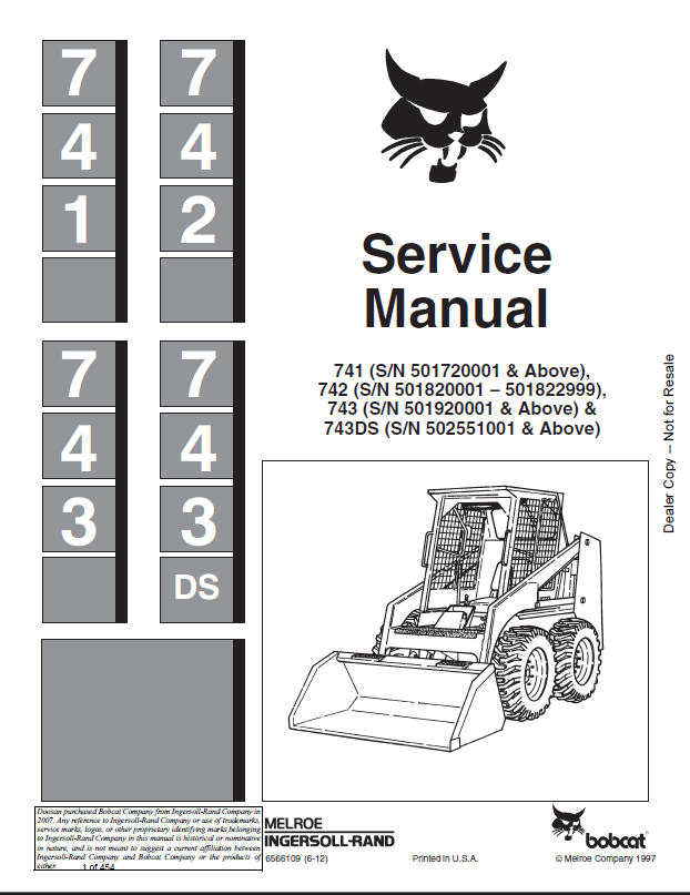 Bobcat 743 Loader Service Manual (6566109) (SN 502511001-502599999)