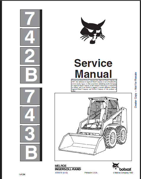 Bobcat 742 Loader Service Manual (6720772) (SN 509418001-509499999)