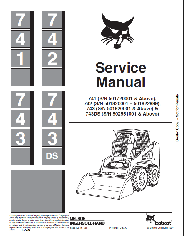 Bobcat 742 Loader Service Manual (6566109) (SN 509411001-509417999)