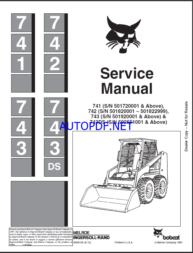 Bobcat 742 Loader Service Manual (6566109) (SN 501811001-501899999)